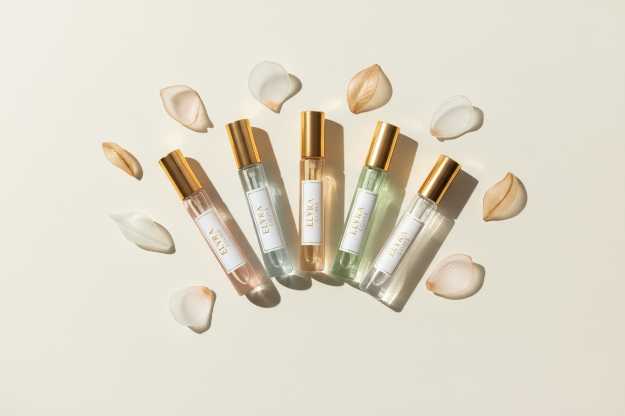 Background: Ivory band Title: Try Our Discovery Set Text: Five 3ml samples — discover your signature scent before committing to 50ml.